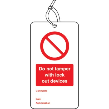 Lockout Tag - Do Not Tamper with Lock Out Devices - 80 x 150mm (Pack of 10)