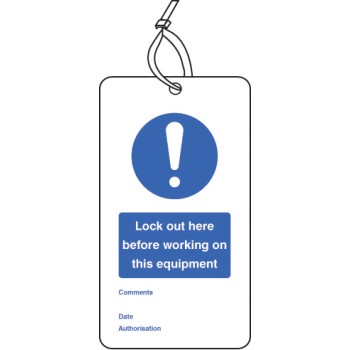 Lockout Tag - Lock Out Here Before Working On - 80 x 150mm (Pack of 10)