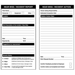 Near Miss Double Sided Report / Action Safety Tags