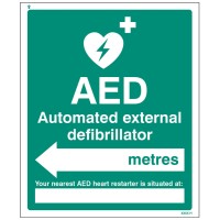 AED Located in __ Metres - Arrow left