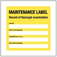 Maintenance Label - Record of Thorough Inspection